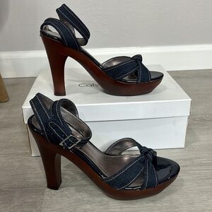 Calvin Klein • Bella denim bow wooden heels